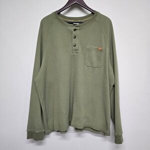 L.L.Bean Waffle Knit Henley Shirt Mens XXL Green Pocket Thermal Gorpcore Cabin